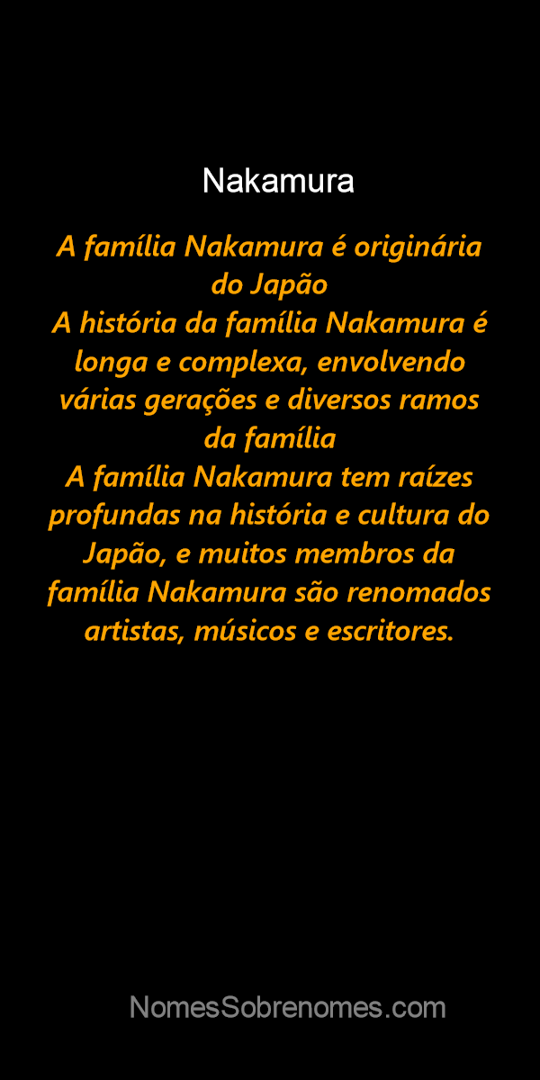 Sobrenome NAKAMURA: origem e significado - Geneanet