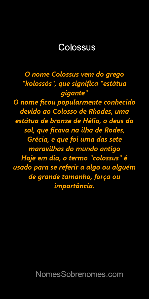 Colossos (número e nome) Nome em latim