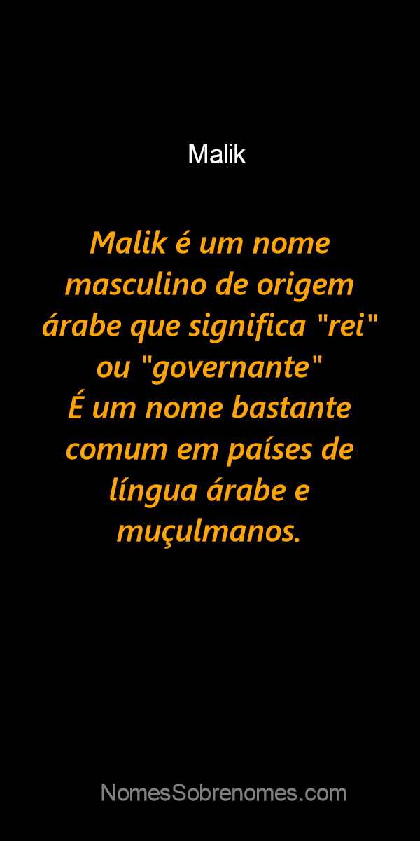 Significado do nome Malik - Dicionário de Nomes Próprios