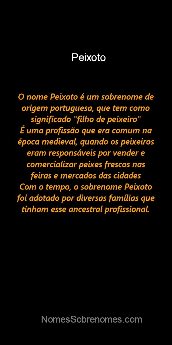 Significado do nome Peixoto - Dicionário de Nomes Próprios