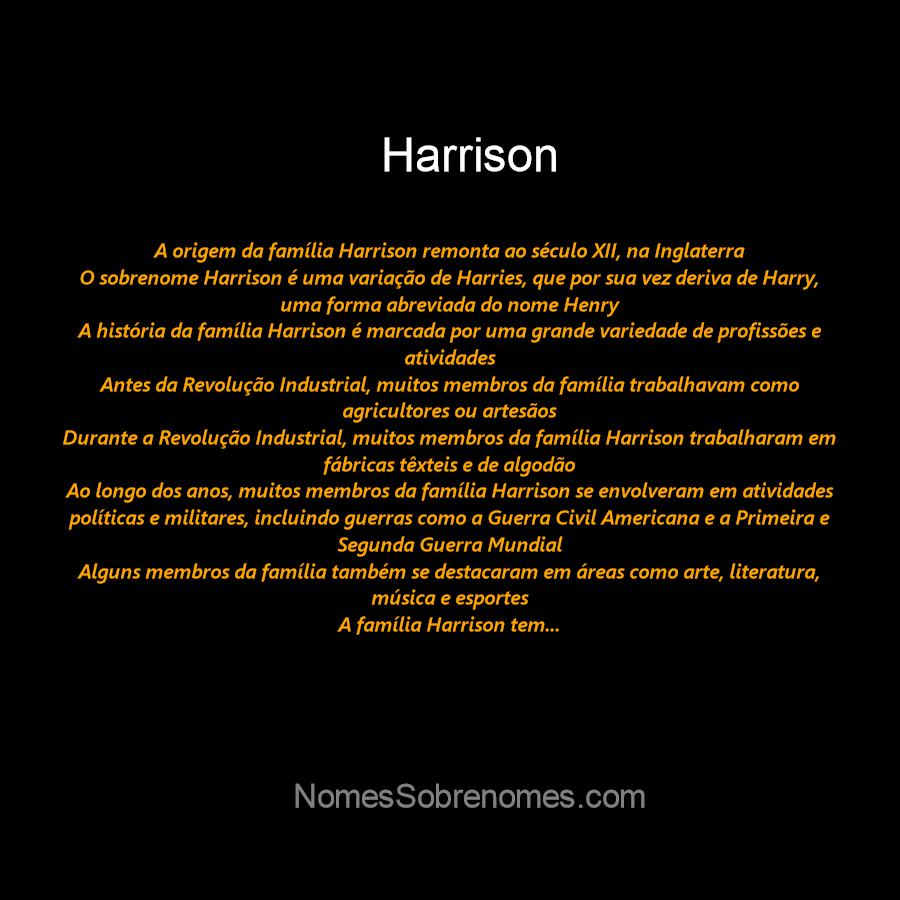 Significado do nome Harrison - Dicionário de Nomes Próprios