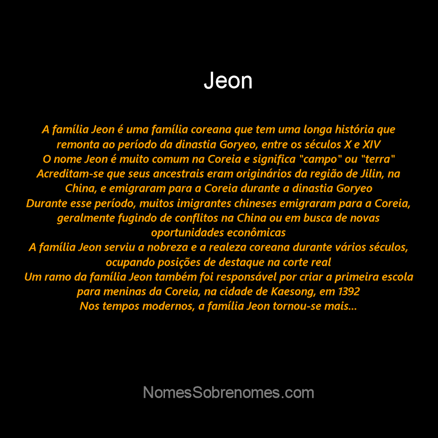 Significado do nome Jeon - Dicionário de Nomes Próprios