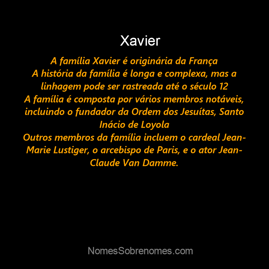 Significado do nome Xavier e história da família Xavier no FamilySearch