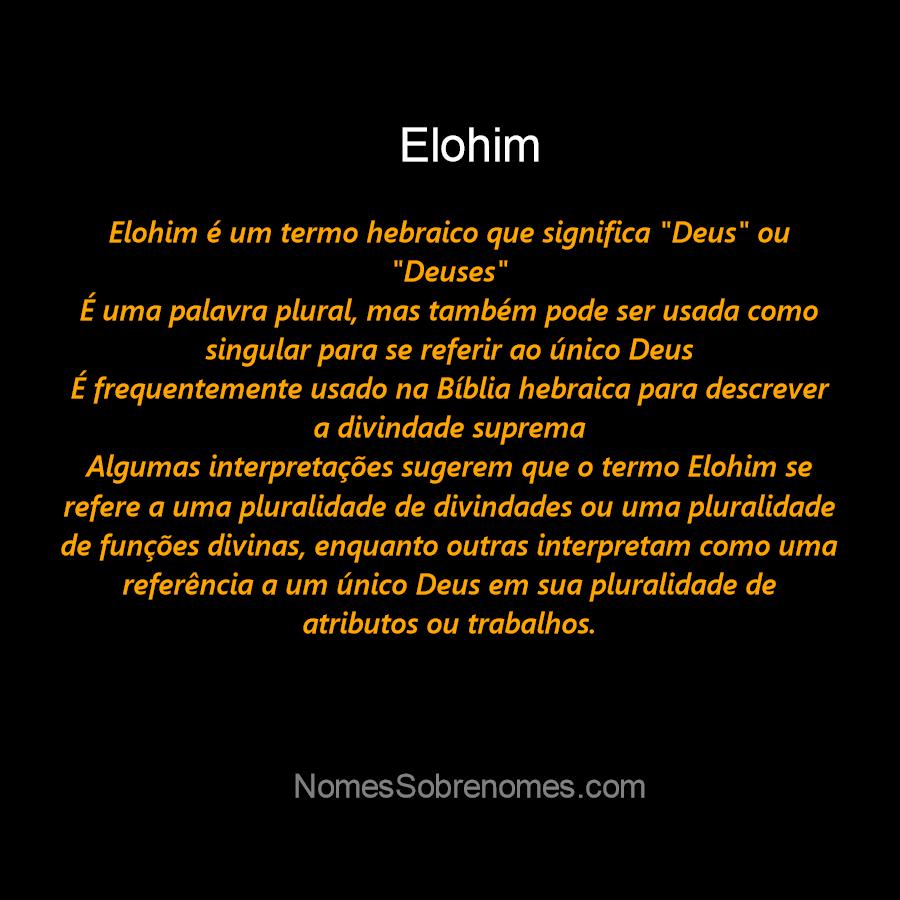 Significado de elohim no original hebraico • Projeto Bíblico Ezra