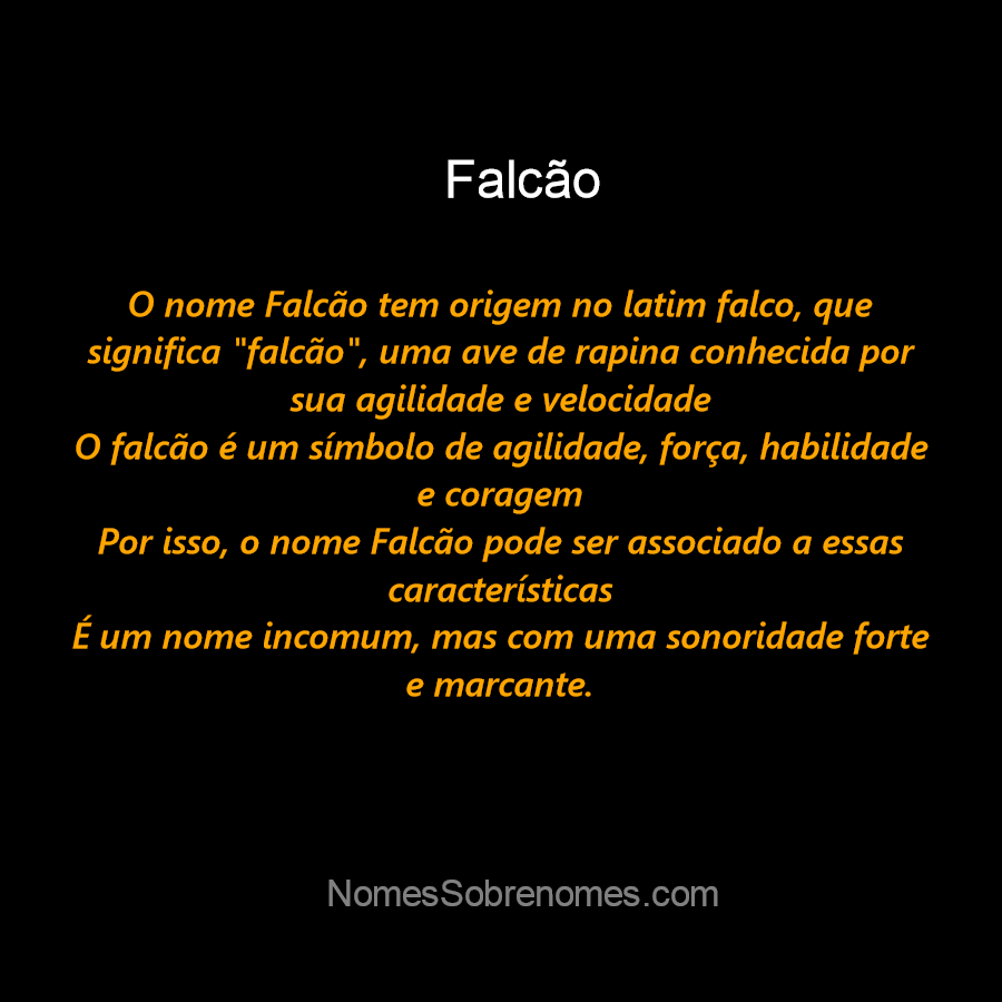 208 nomes para falcão - Dicionário de Nomes Próprios